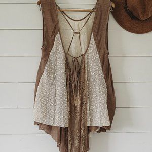 Anthropologie A'Reve coco Ivory & lace Top Blouse Plus size  XL